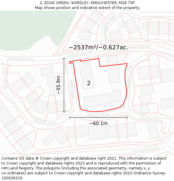 2, EDGE GREEN, WORSLEY, MANCHESTER, M28 7XP: Plot and title map