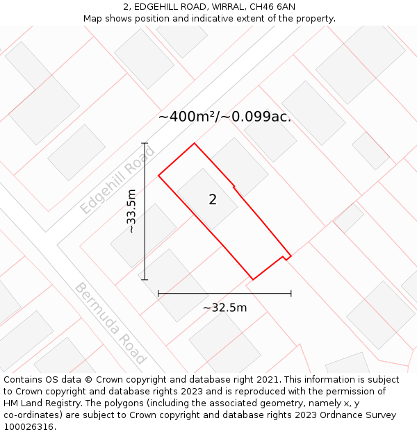 2, EDGEHILL ROAD, WIRRAL, CH46 6AN: Plot and title map