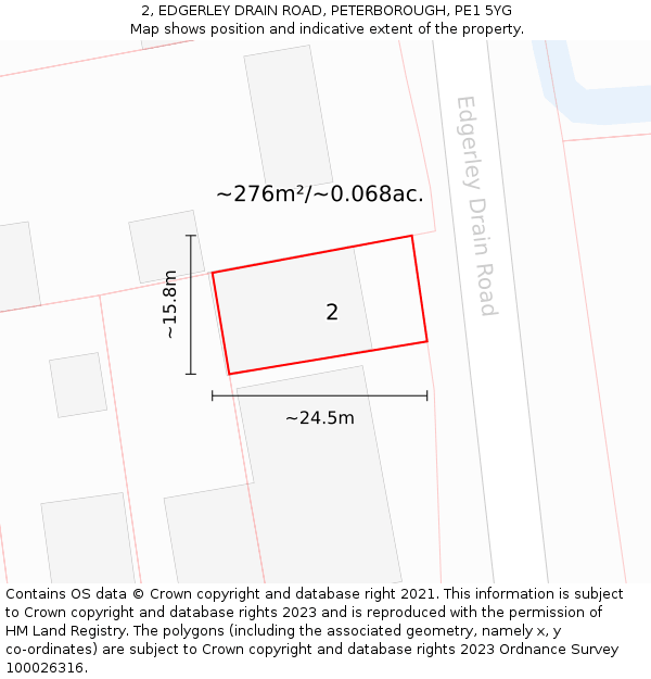 2, EDGERLEY DRAIN ROAD, PETERBOROUGH, PE1 5YG: Plot and title map