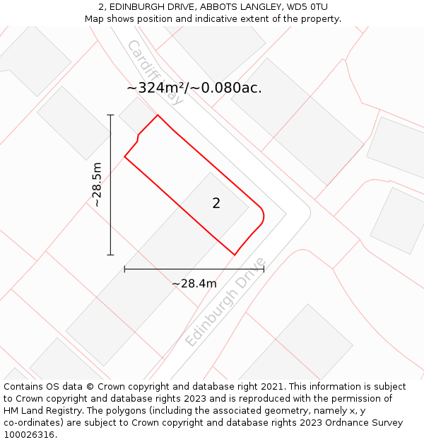 2, EDINBURGH DRIVE, ABBOTS LANGLEY, WD5 0TU: Plot and title map