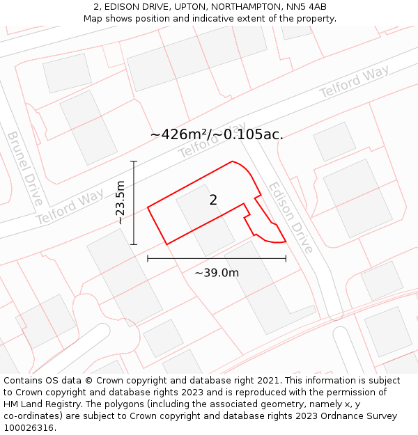 2, EDISON DRIVE, UPTON, NORTHAMPTON, NN5 4AB: Plot and title map