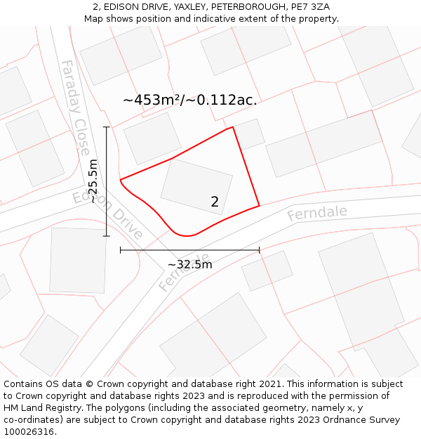 2, EDISON DRIVE, YAXLEY, PETERBOROUGH, PE7 3ZA: Plot and title map