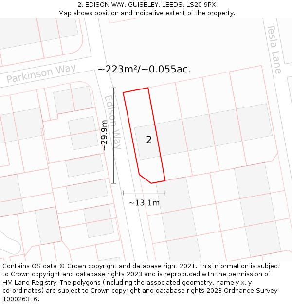 2, EDISON WAY, GUISELEY, LEEDS, LS20 9PX: Plot and title map