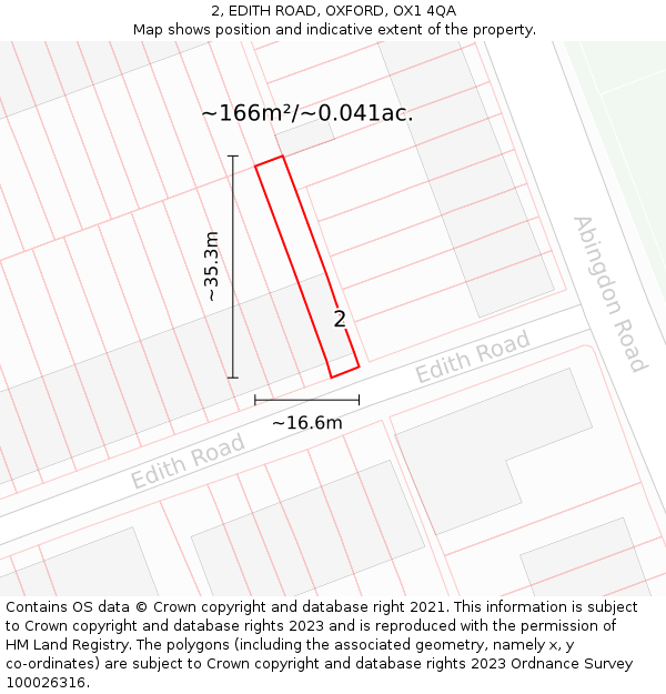 2, EDITH ROAD, OXFORD, OX1 4QA: Plot and title map