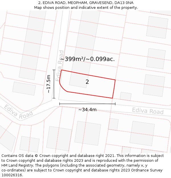 2, EDIVA ROAD, MEOPHAM, GRAVESEND, DA13 0NA: Plot and title map