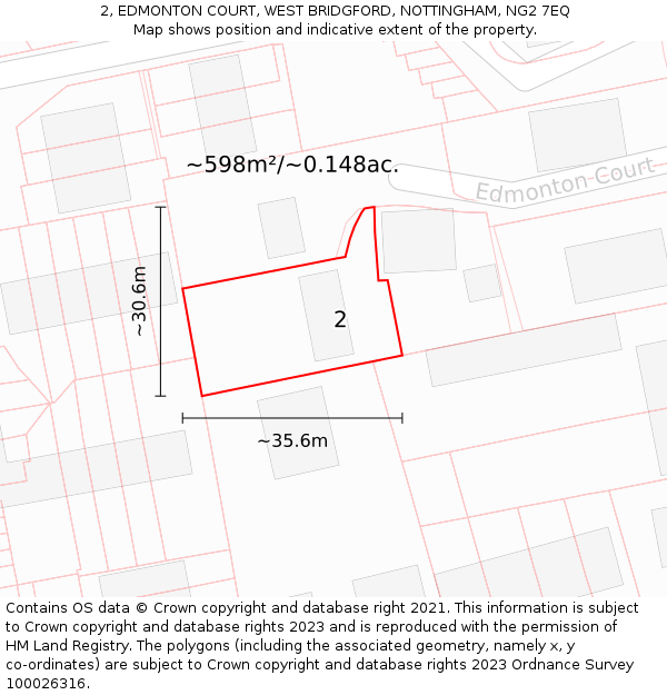 2, EDMONTON COURT, WEST BRIDGFORD, NOTTINGHAM, NG2 7EQ: Plot and title map