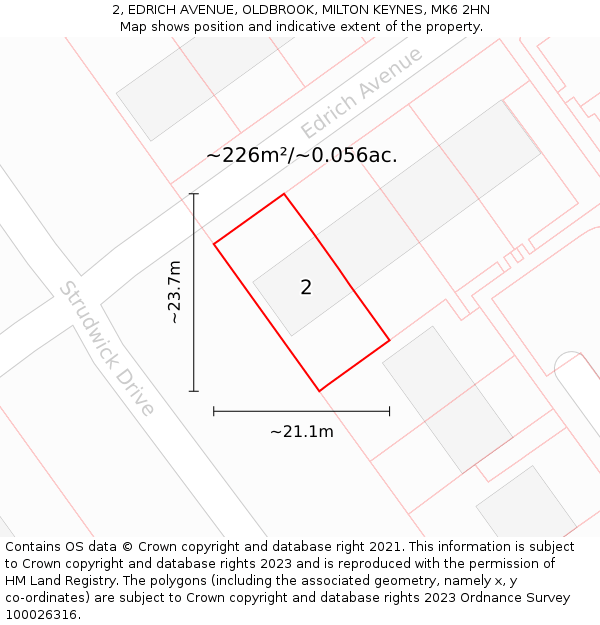 2, EDRICH AVENUE, OLDBROOK, MILTON KEYNES, MK6 2HN: Plot and title map