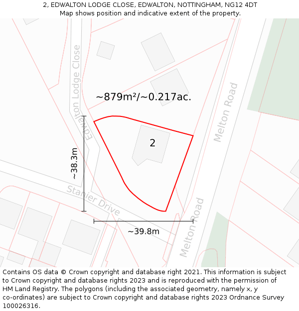 2, EDWALTON LODGE CLOSE, EDWALTON, NOTTINGHAM, NG12 4DT: Plot and title map