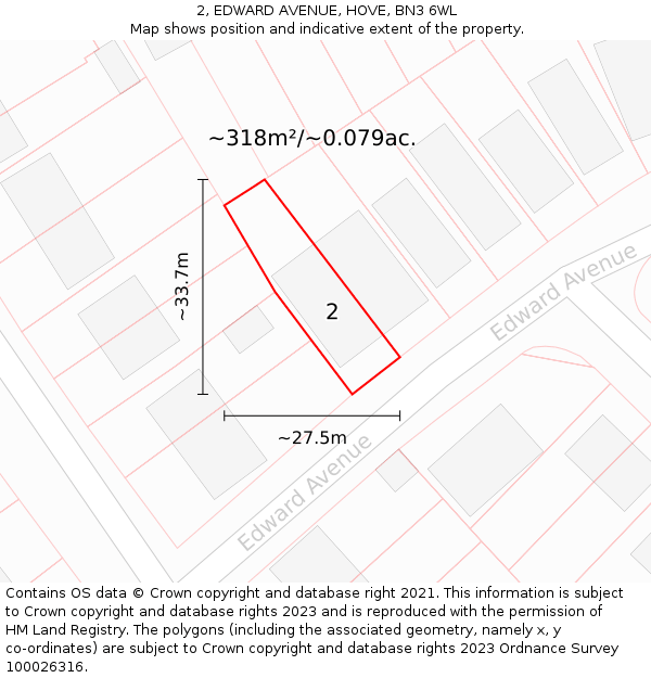 2, EDWARD AVENUE, HOVE, BN3 6WL: Plot and title map