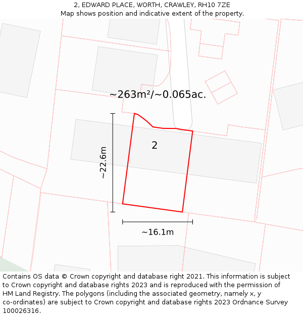 2, EDWARD PLACE, WORTH, CRAWLEY, RH10 7ZE: Plot and title map