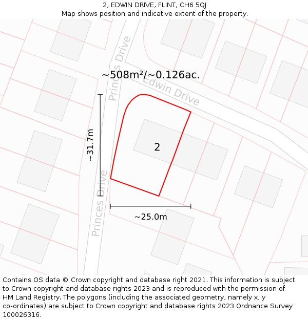 2, EDWIN DRIVE, FLINT, CH6 5QJ: Plot and title map