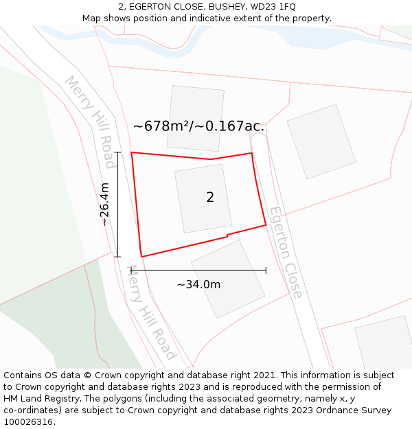 2, EGERTON CLOSE, BUSHEY, WD23 1FQ: Plot and title map