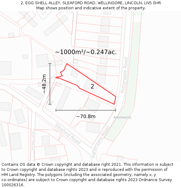 2, EGG SHELL ALLEY, SLEAFORD ROAD, WELLINGORE, LINCOLN, LN5 0HR: Plot and title map