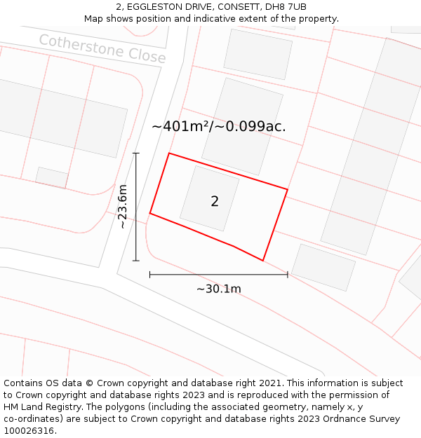 2, EGGLESTON DRIVE, CONSETT, DH8 7UB: Plot and title map