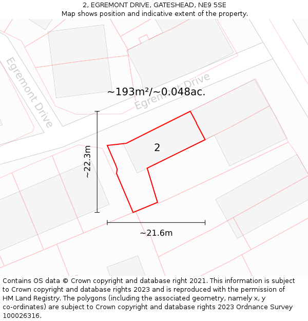 2, EGREMONT DRIVE, GATESHEAD, NE9 5SE: Plot and title map