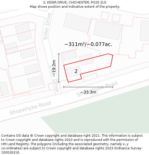 2, EIDER DRIVE, CHICHESTER, PO20 2LS: Plot and title map