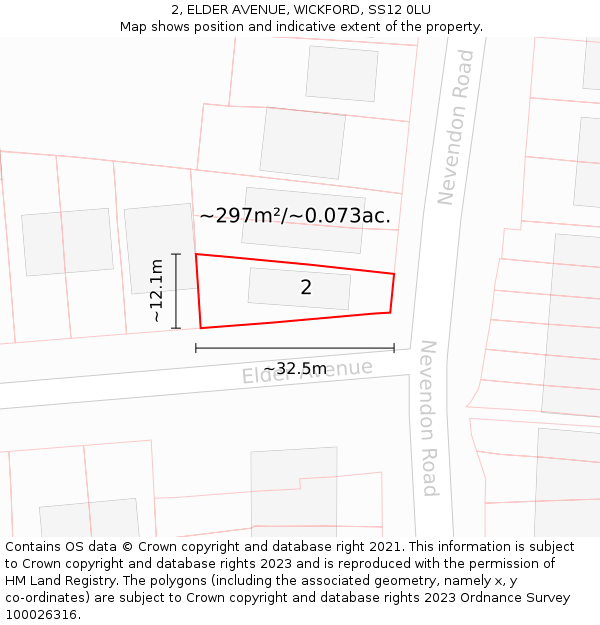 2, ELDER AVENUE, WICKFORD, SS12 0LU: Plot and title map