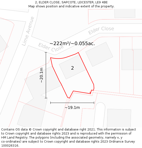 2, ELDER CLOSE, SAPCOTE, LEICESTER, LE9 4BE: Plot and title map