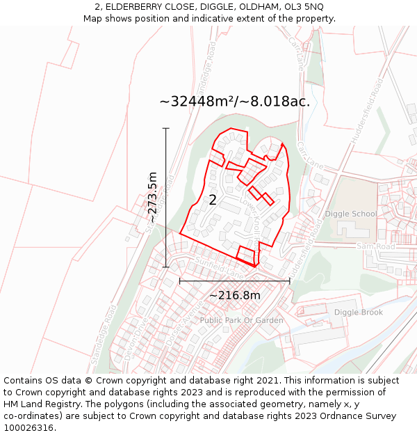 2, ELDERBERRY CLOSE, DIGGLE, OLDHAM, OL3 5NQ: Plot and title map