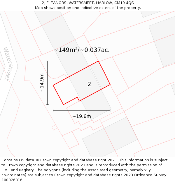 2, ELEANORS, WATERSMEET, HARLOW, CM19 4QS: Plot and title map