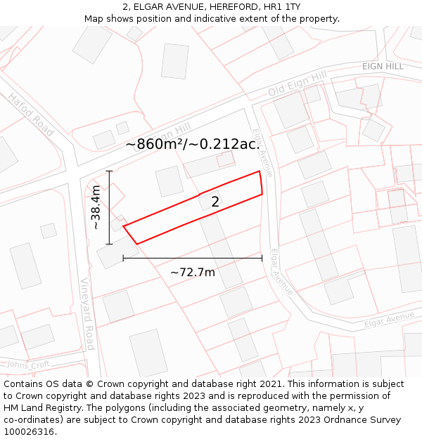 2, ELGAR AVENUE, HEREFORD, HR1 1TY: Plot and title map