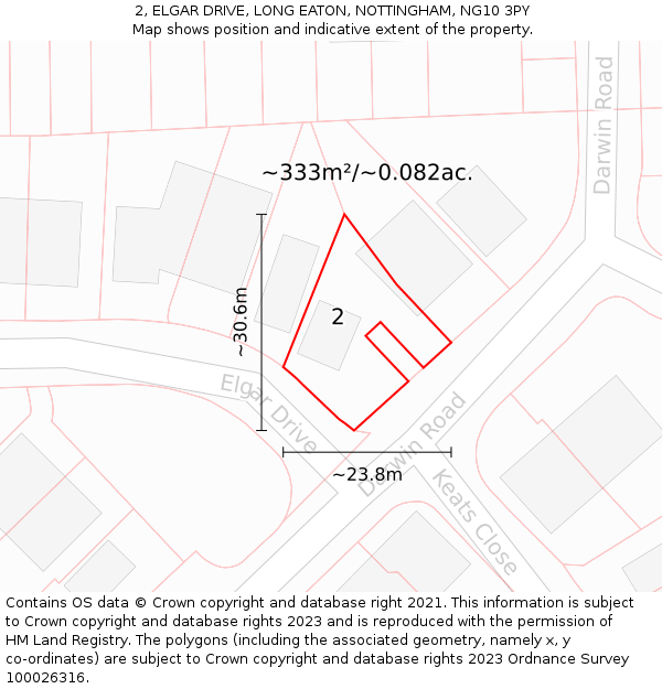 2, ELGAR DRIVE, LONG EATON, NOTTINGHAM, NG10 3PY: Plot and title map