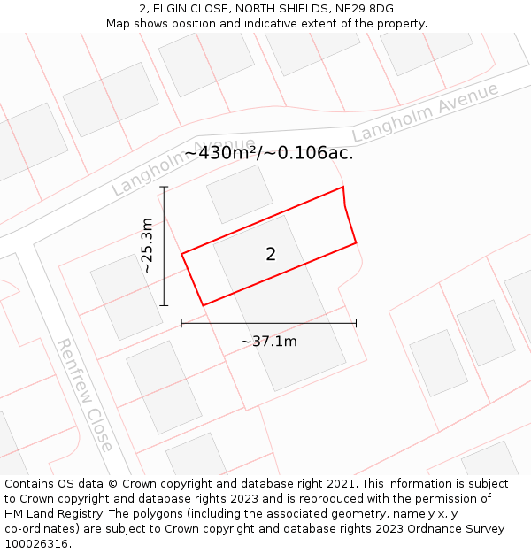 2, ELGIN CLOSE, NORTH SHIELDS, NE29 8DG: Plot and title map