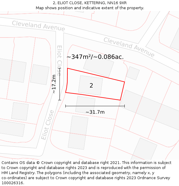 2, ELIOT CLOSE, KETTERING, NN16 9XR: Plot and title map