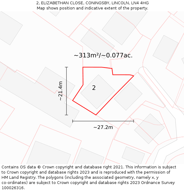 2, ELIZABETHAN CLOSE, CONINGSBY, LINCOLN, LN4 4HG: Plot and title map