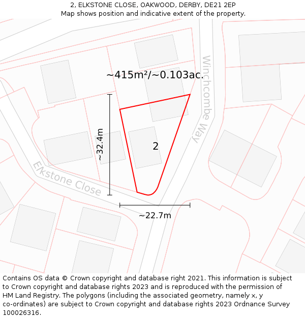 2, ELKSTONE CLOSE, OAKWOOD, DERBY, DE21 2EP: Plot and title map