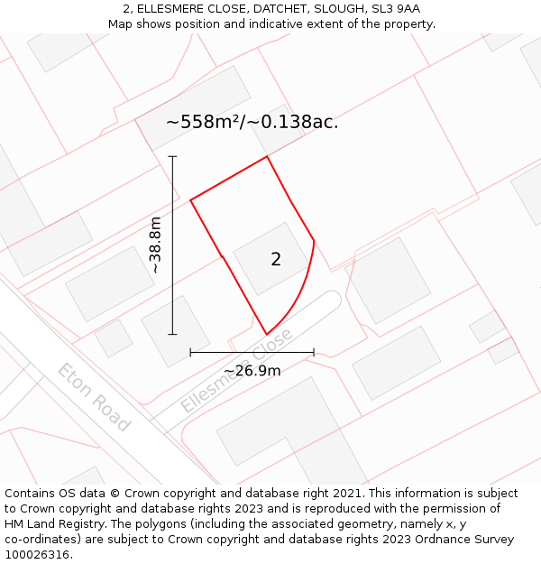 2, ELLESMERE CLOSE, DATCHET, SLOUGH, SL3 9AA: Plot and title map