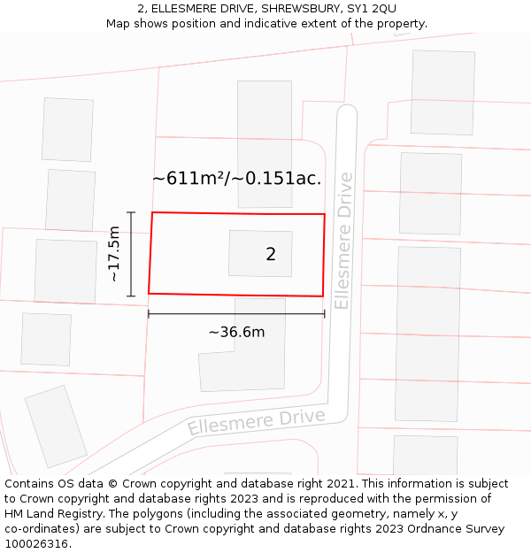 2, ELLESMERE DRIVE, SHREWSBURY, SY1 2QU: Plot and title map