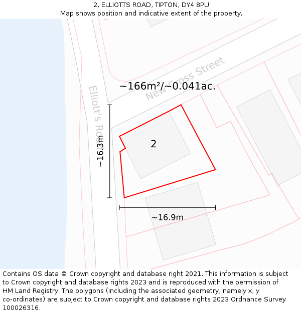 2, ELLIOTTS ROAD, TIPTON, DY4 8PU: Plot and title map