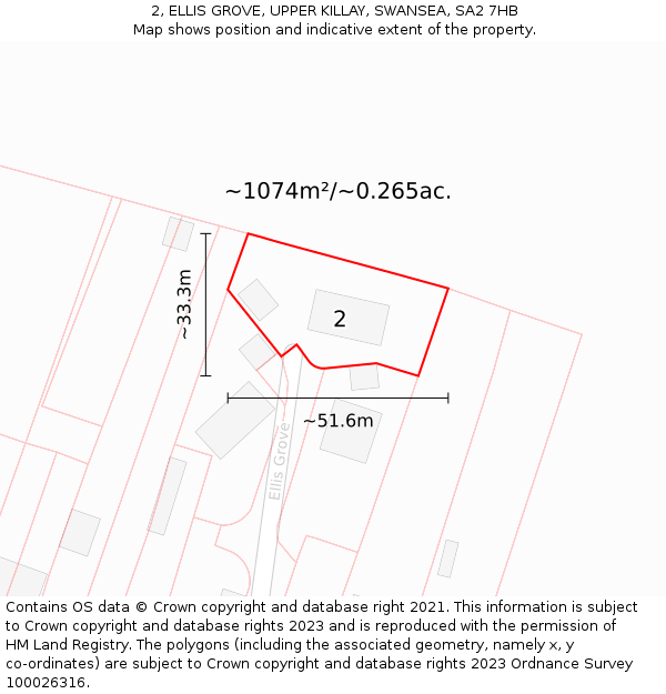 2, ELLIS GROVE, UPPER KILLAY, SWANSEA, SA2 7HB: Plot and title map