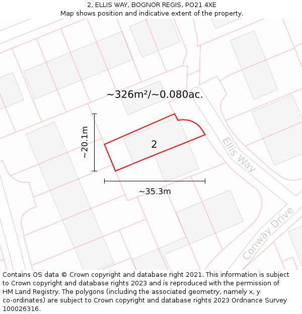 2, ELLIS WAY, BOGNOR REGIS, PO21 4XE: Plot and title map