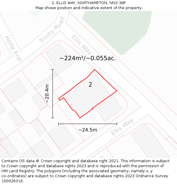 2, ELLIS WAY, NORTHAMPTON, NN3 3BF: Plot and title map