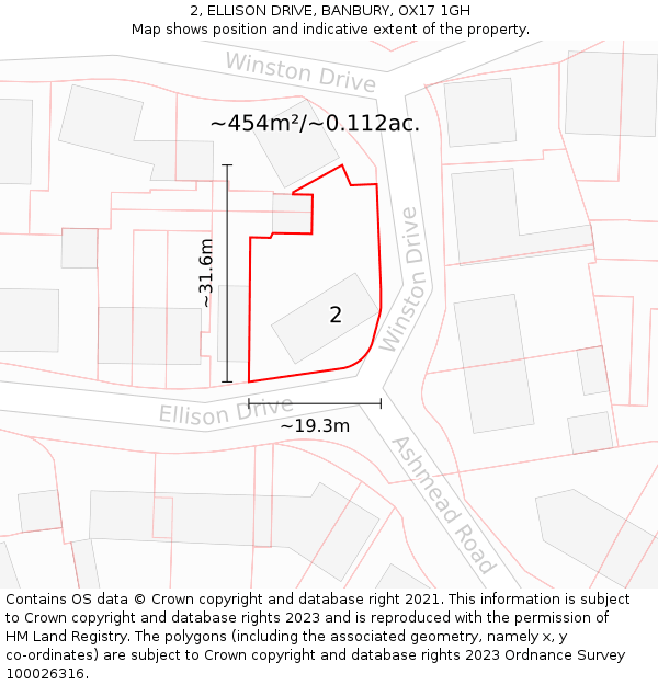 2, ELLISON DRIVE, BANBURY, OX17 1GH: Plot and title map