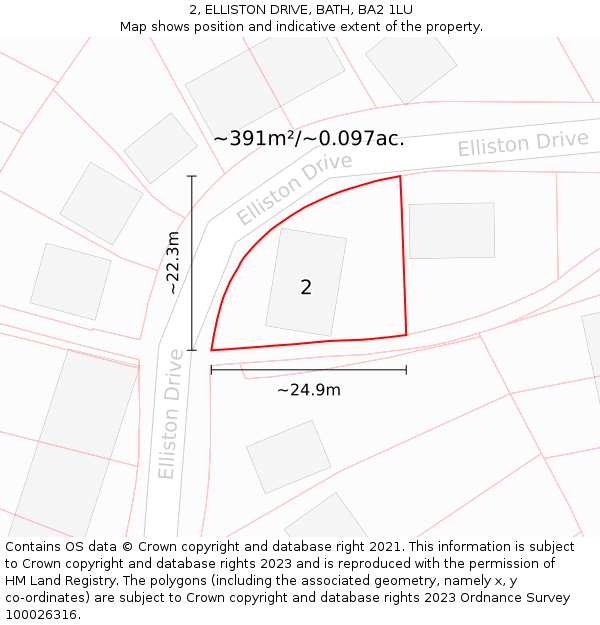 2, ELLISTON DRIVE, BATH, BA2 1LU: Plot and title map