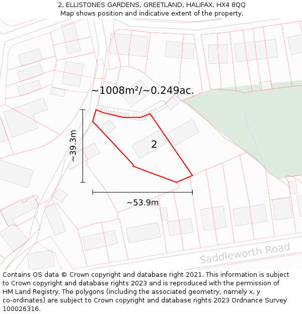 2, ELLISTONES GARDENS, GREETLAND, HALIFAX, HX4 8QQ: Plot and title map