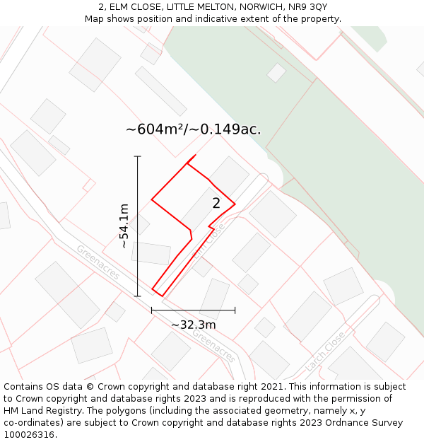 2, ELM CLOSE, LITTLE MELTON, NORWICH, NR9 3QY: Plot and title map