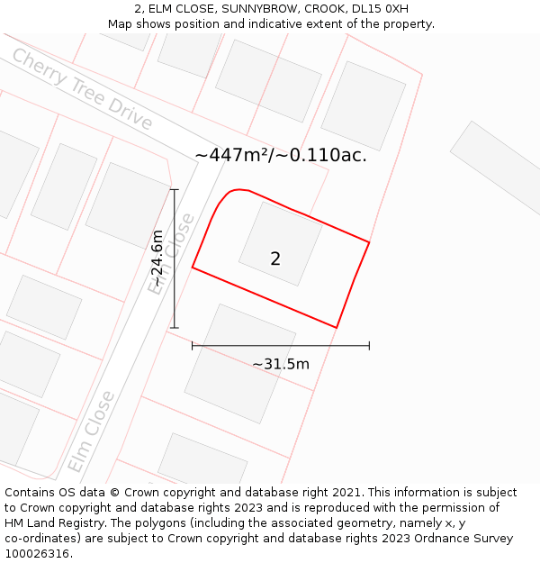 2, ELM CLOSE, SUNNYBROW, CROOK, DL15 0XH: Plot and title map