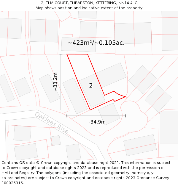 2, ELM COURT, THRAPSTON, KETTERING, NN14 4LG: Plot and title map