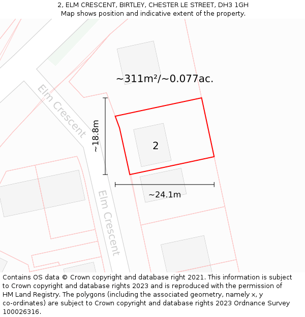 2, ELM CRESCENT, BIRTLEY, CHESTER LE STREET, DH3 1GH: Plot and title map