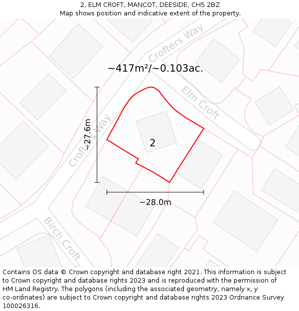 2, ELM CROFT, MANCOT, DEESIDE, CH5 2BZ: Plot and title map