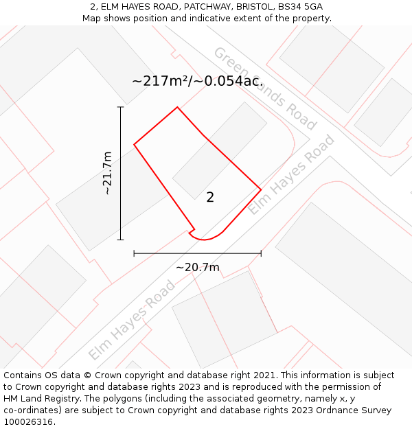 2, ELM HAYES ROAD, PATCHWAY, BRISTOL, BS34 5GA: Plot and title map