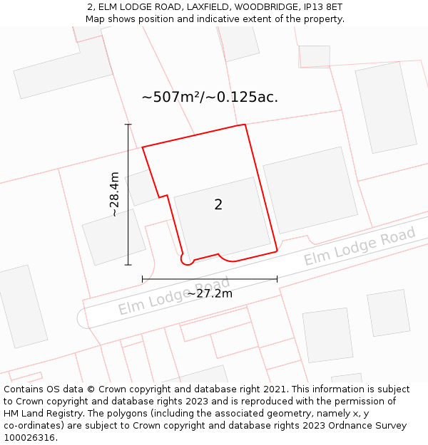 2, ELM LODGE ROAD, LAXFIELD, WOODBRIDGE, IP13 8ET: Plot and title map