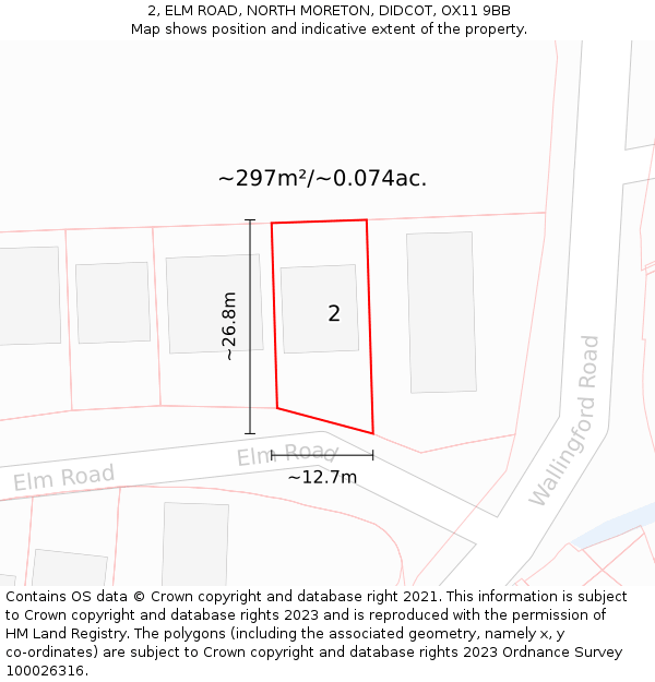 2, ELM ROAD, NORTH MORETON, DIDCOT, OX11 9BB: Plot and title map