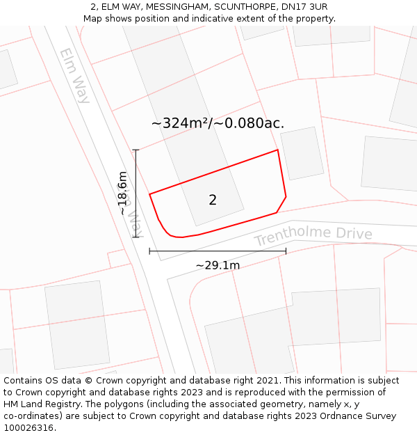 2, ELM WAY, MESSINGHAM, SCUNTHORPE, DN17 3UR: Plot and title map