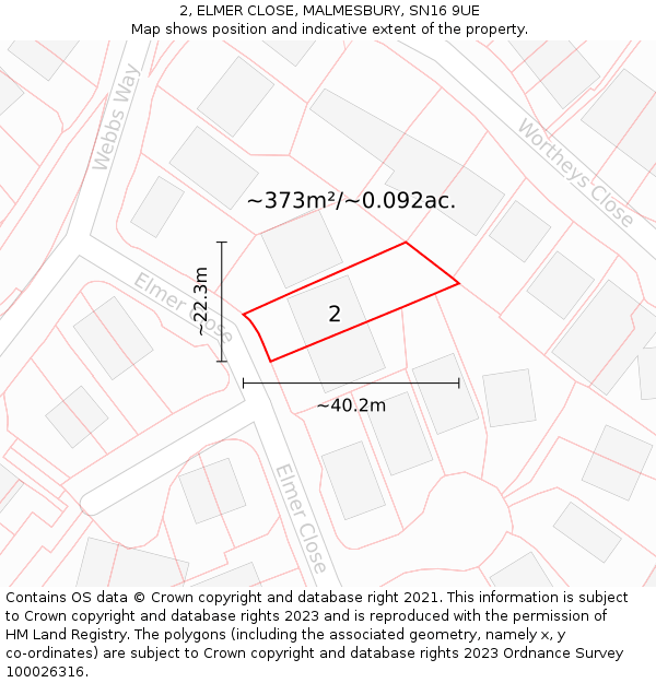 2, ELMER CLOSE, MALMESBURY, SN16 9UE: Plot and title map