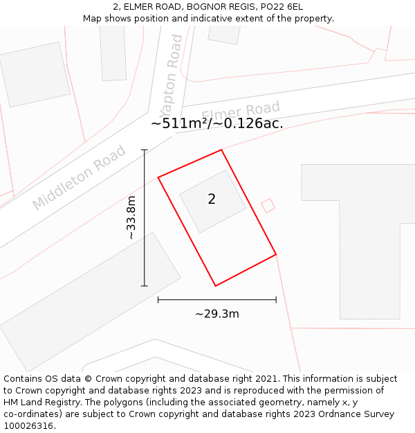 2, ELMER ROAD, BOGNOR REGIS, PO22 6EL: Plot and title map